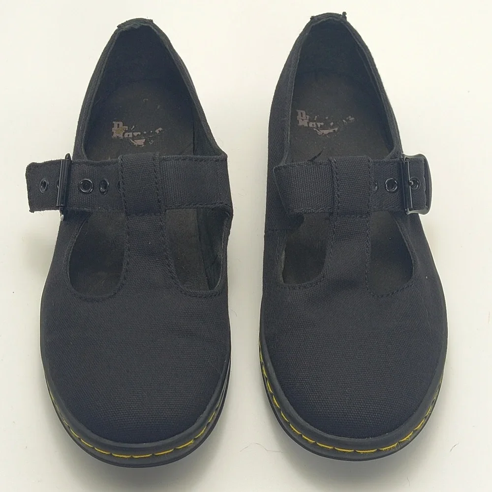 Dr Martens Woolwich Black Canvas Mary Jane T-Strap Shoes Womens 7 AW004 SK01R - Picture 2 of 16